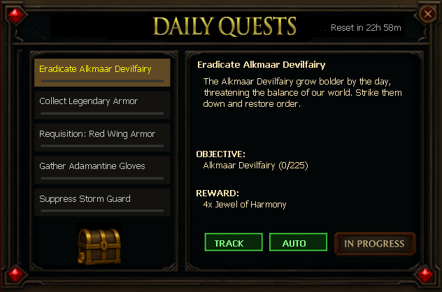 Daily Quest window